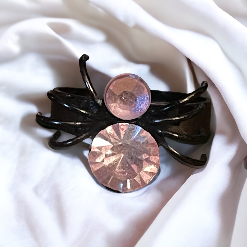 Pier 1 Pink Gem Black Spider Ring